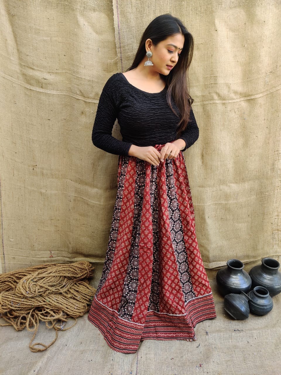 Womens Ajarakh Handprint Skirt – Bhoomi Handicrafts