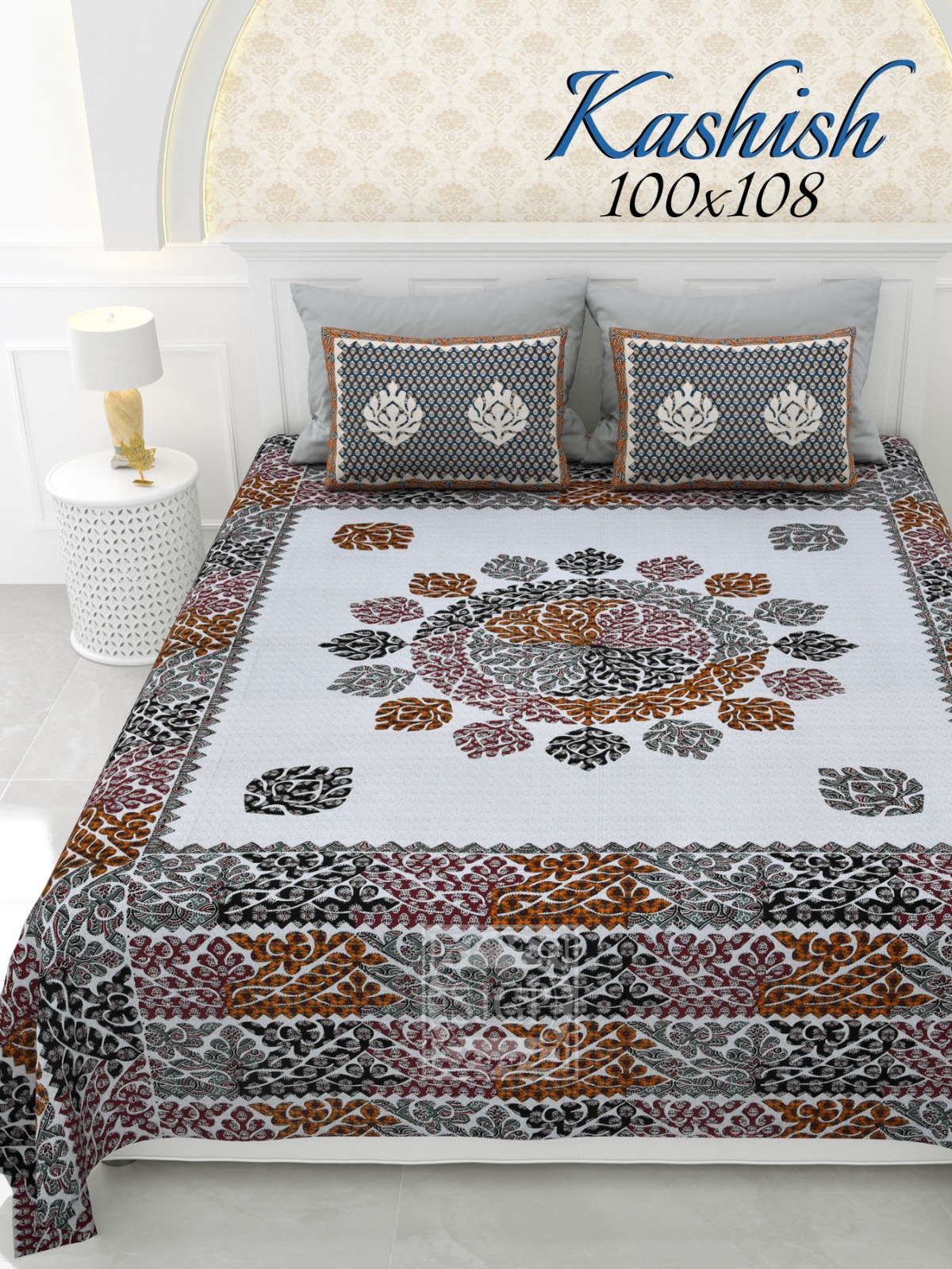 traditional rangoli hand print double bedhsheet 100*108