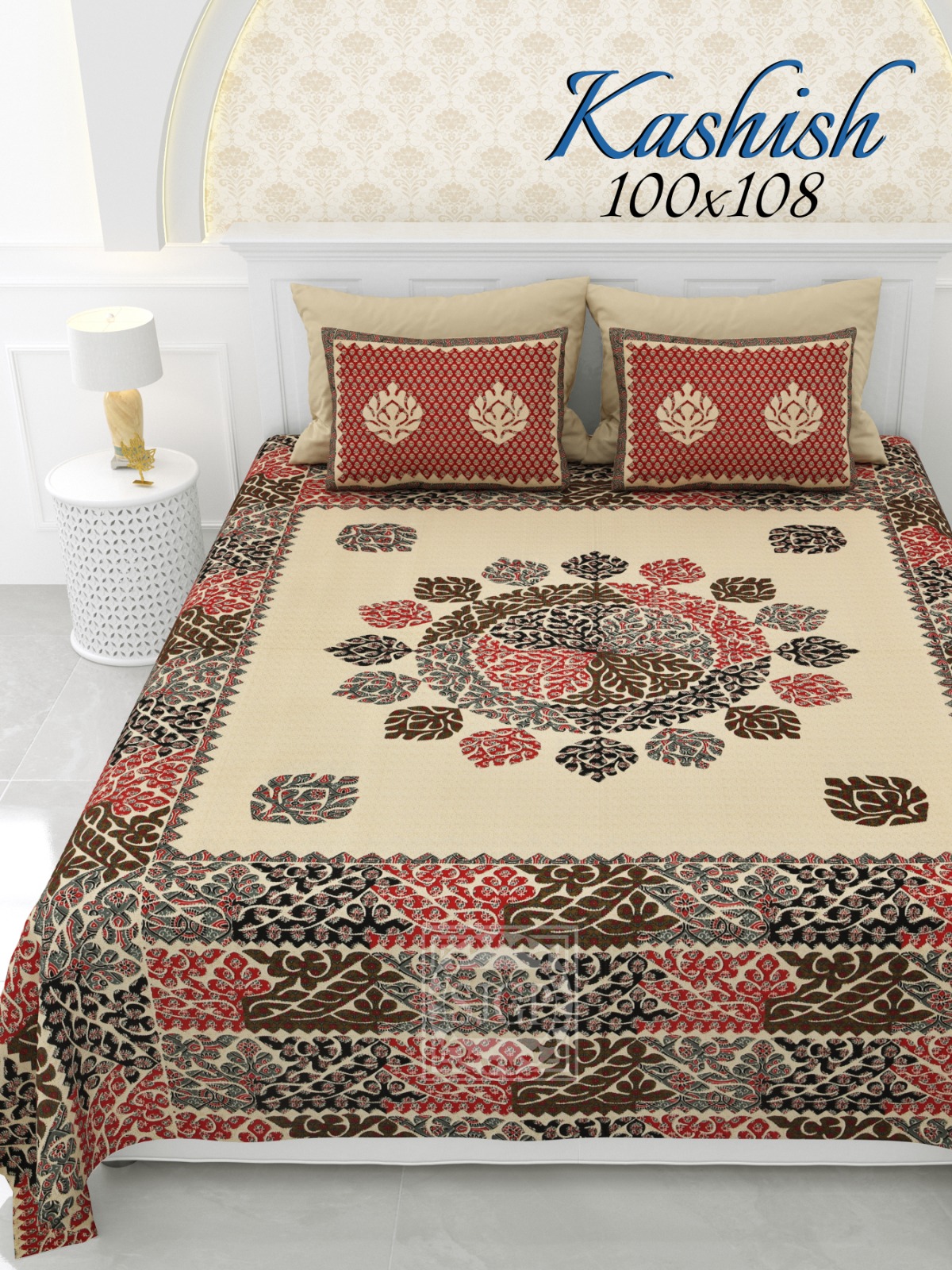 traditinal rangoli print doublebedsheet with pillow covers 100*108