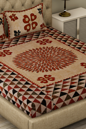 Ajarakh Print Doublebed Bedsheet with Pillow Cover