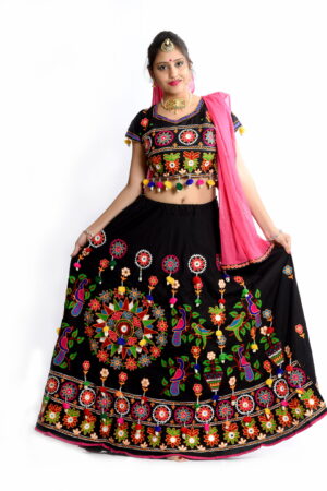 Black kutchi hand Ari wollen work with peacock and parrot