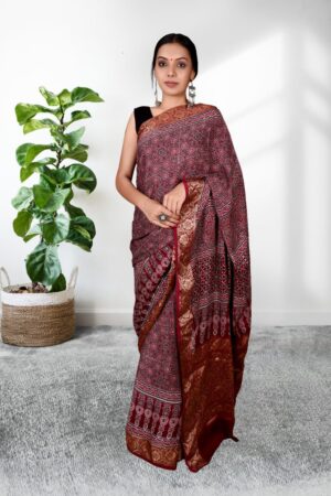 Modal silk Ajarakh Saree with weaving
