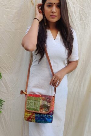 Katha Hand Stich Bag with Adjustable Leather Shoulder