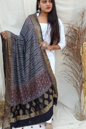 Chanderi Silk Ajarakh Hand weaving dupatta