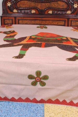 Stone Wash Camel Handmade Katha stiched Bedsheet with pillow covers