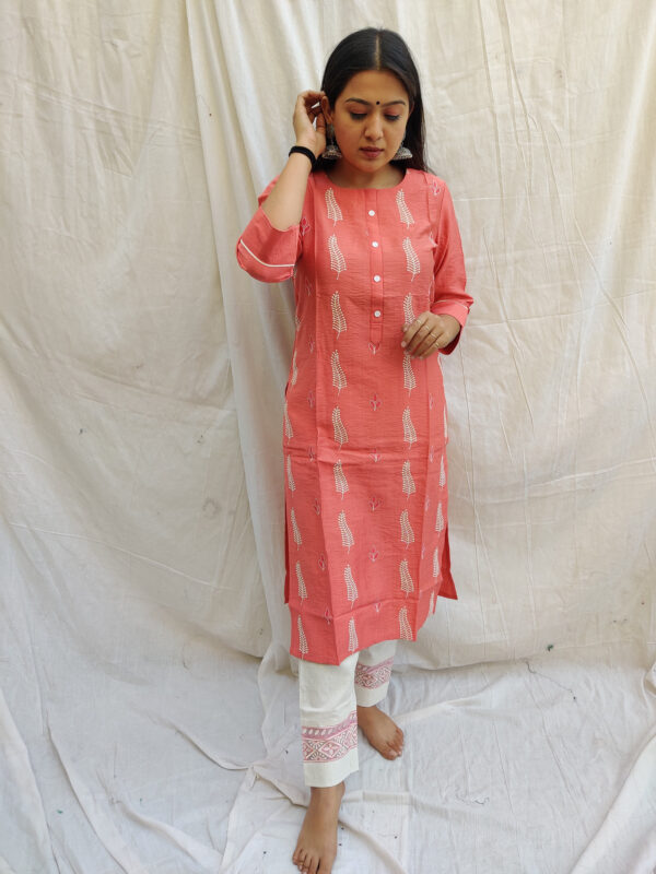 MUSLIN HAND WORK KURTI WITH WORK PANT SET