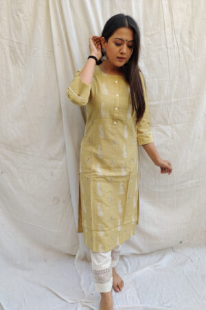Muslin Hand work Kurti With Work Pant Set