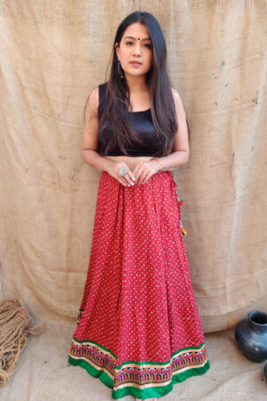 Bandhani skirt with Handwork Border & skirt Tassels