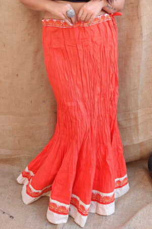 Orange Crup Cambric Skirt with Waist Handwork Border