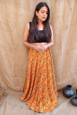 Yellow Patola Cotton Silk Skirt