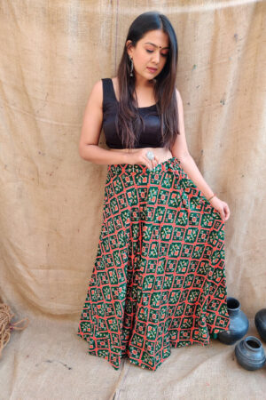 Patola Print Cotton skirt checks