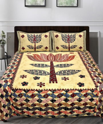 Ajarakh Print Doublebed Bedsheet with Pillow Cover