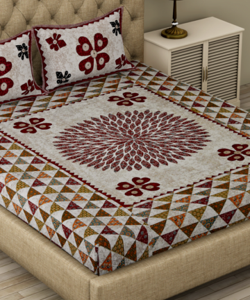Ajarakh Print Doublebed Bedsheet with Pillow Cover