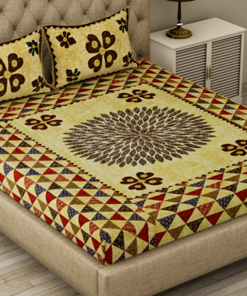 Ajarakh Print Doublebed Bedsheet with Pillow Cover