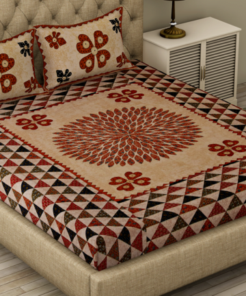Ajarakh Print Doublebed Bedsheet with Pillow Cover