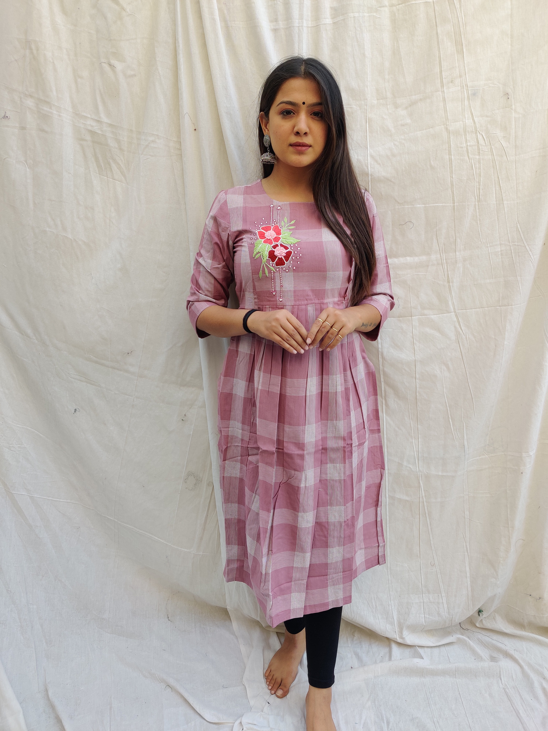 Checks Flared Kurti with Tassels - 36 - Extra Small