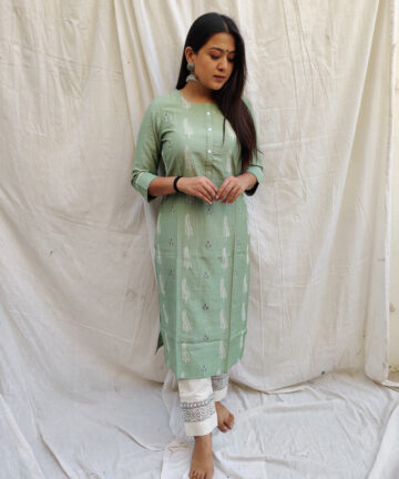 MUSLIN HAND WORK KURTI WITH WORK PANT SET