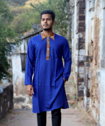 Men's Embroidery Collar neck Satin Kurta