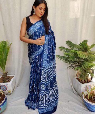 MODAL Silk Hand Block Print Saree with Blouse Piece
