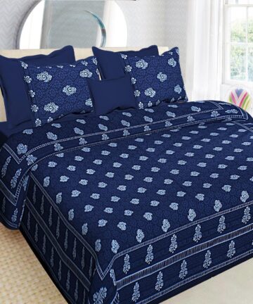 Indigo dye Handblock Print Doublebed bedsheet with pillow covers