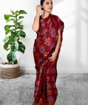 Handcrafted modal silk saree with traditional Ajrakh prints in vegetable dyes
