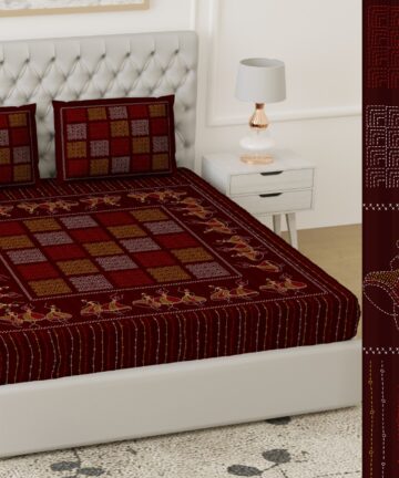 Doublebed Glace cotton Hand made bedsheet with pillow cover