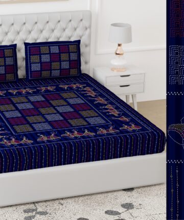 Doublebed Glace cotton Hand made bedsheet with pillow cover