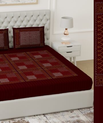Doublebed Glace cotton Hand made bedsheet with pillow cover