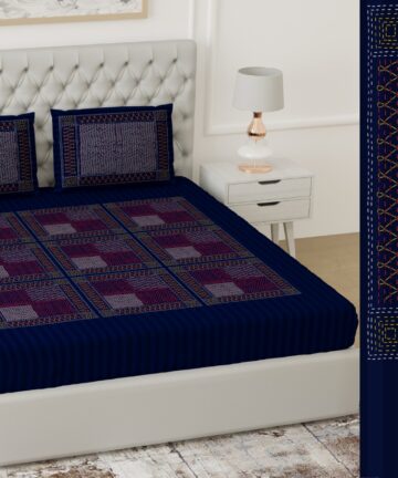 Doublebed Glace cotton Hand made bedsheet with pillow cover