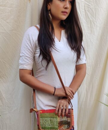 Katha Hand Stich Leather Handle Sling Bag