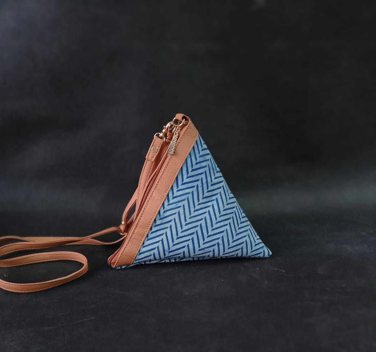 Square Shape Indigo Hand Print Sling Purse