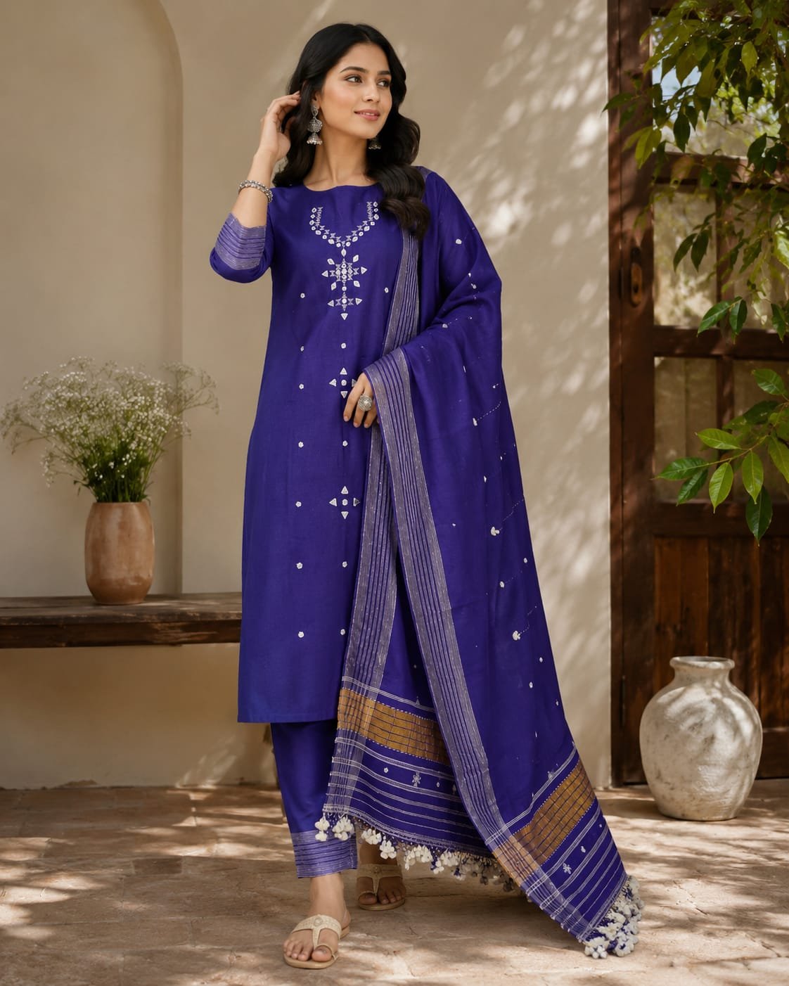kalla cotton dress material with talles dupptta